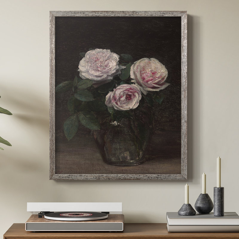 Reproduction florale vintage avec encadrement CCL XXX - bois massif, H 11 po x l 9 po