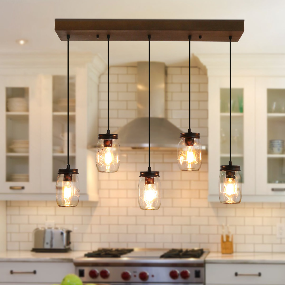 Carlile 5 - Light Kitchen Island Linear Pendant with Wood Accents Gracie Oaks