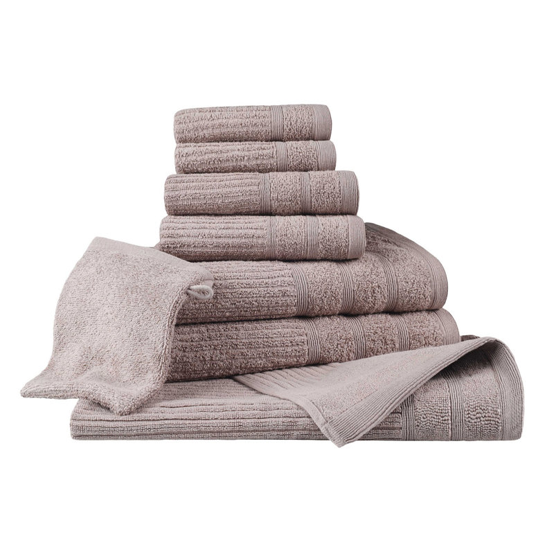 Rockaway Certified Egyptian Cotton 8 Piece Towel with Hand Glove and Bath Mat Set, Gray