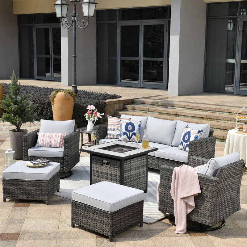 Ben 5 - Person Patio Conversation Set with Cushions, Light Gray, Yes