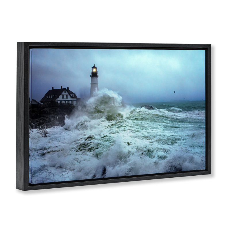 «Tall Splashing Waves» par Rick Berk, Cadre flottant noir de jais, H 21 po x l 31 po