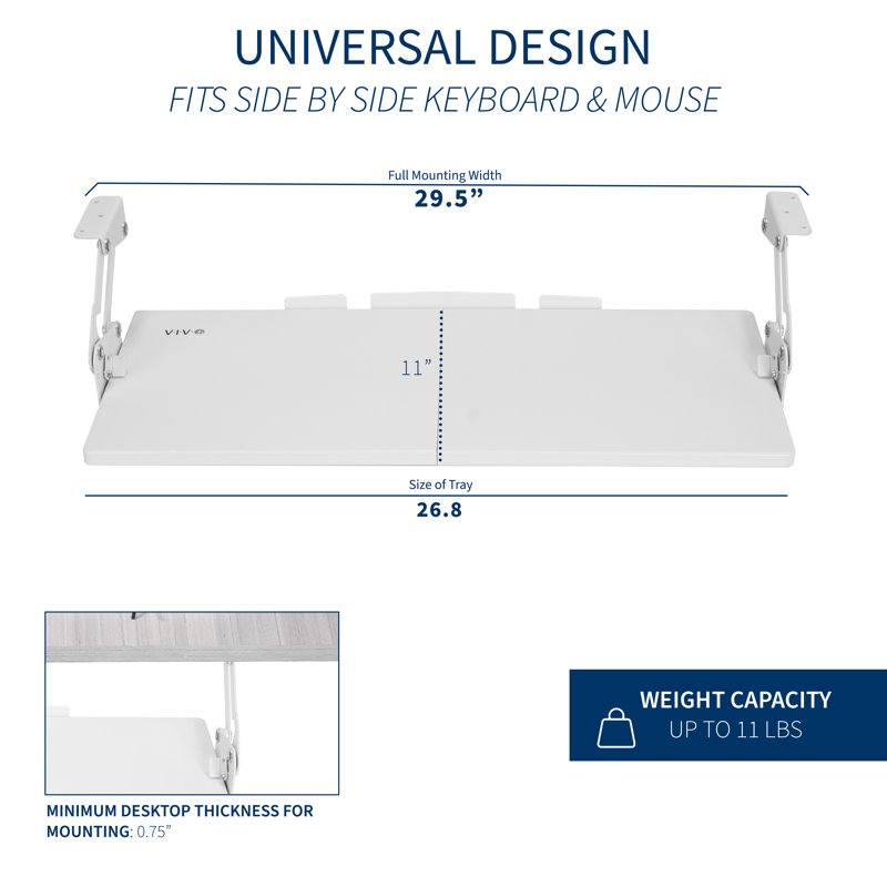 White Adjustable Under Desk Keyboard Tray with Swinging Height