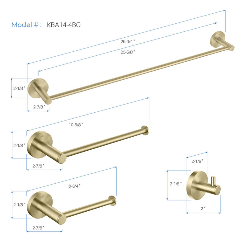 Circular 4 - Piece Bathroom Hardware Set, Brush Gold