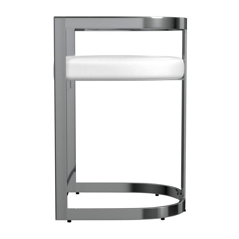 Clarence Faux Leather 23" Dining Stool, Silver, White