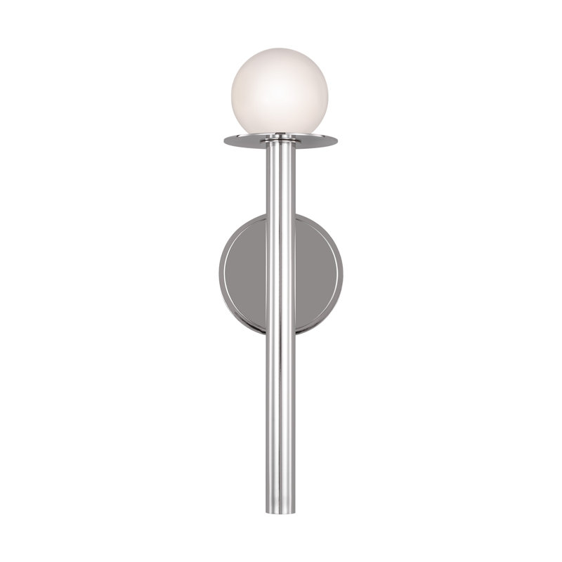 Polished Nickel Modern Vanity Sconce with White Glass Shade
