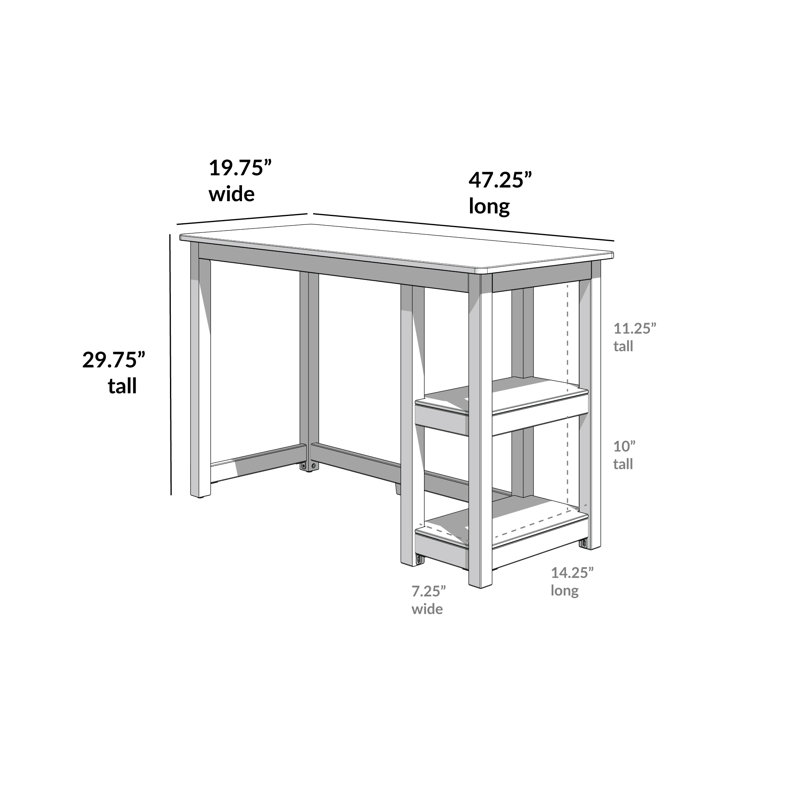 Medium Desk W/ Shelves K/D, Stone