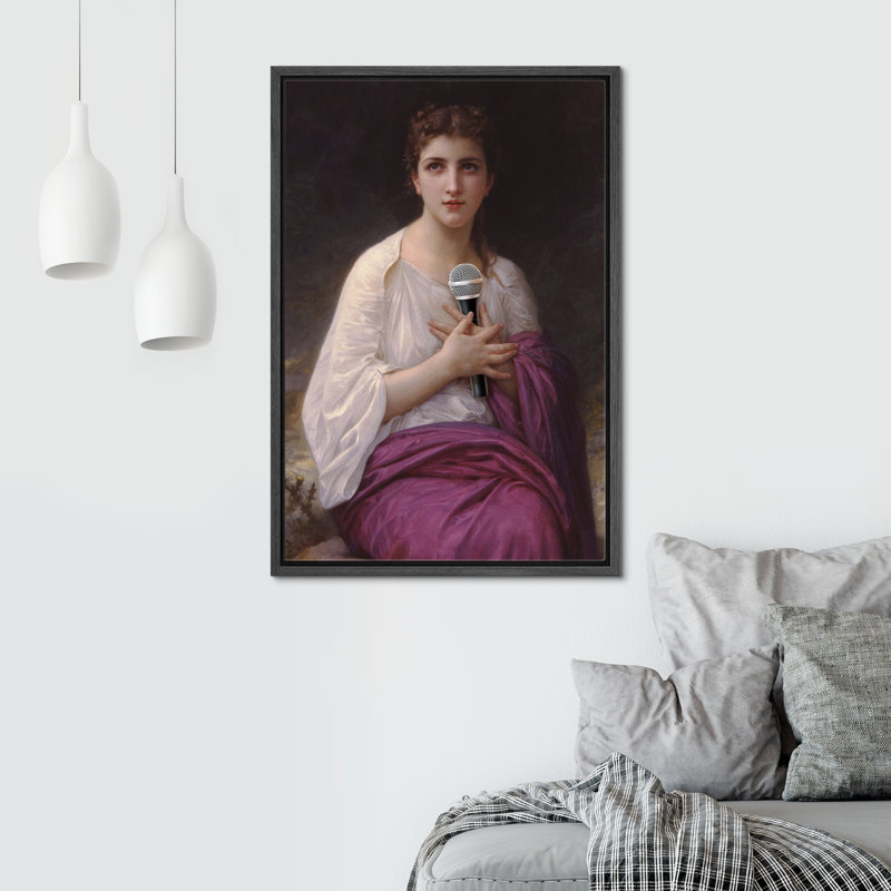 "Femme avec microphone chantant", H 36 po x l 24 po, Cadre flottant noir