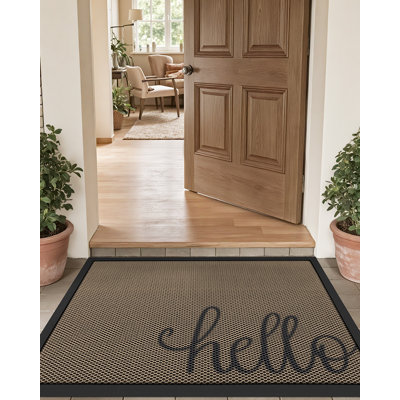 Tapis d'entrée extérieur 32 x 47 po, paillasson antidérapant en caoutchouc durable, tapis à profil bas facile à nettoyer pour le porche de la porte d'entrée arrière, Hello