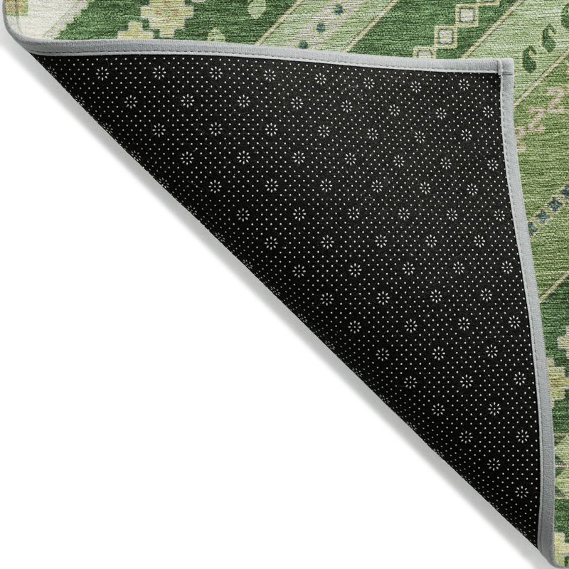 Green Tribal Pattern Machine Washable Indoor/Outdoor Rug