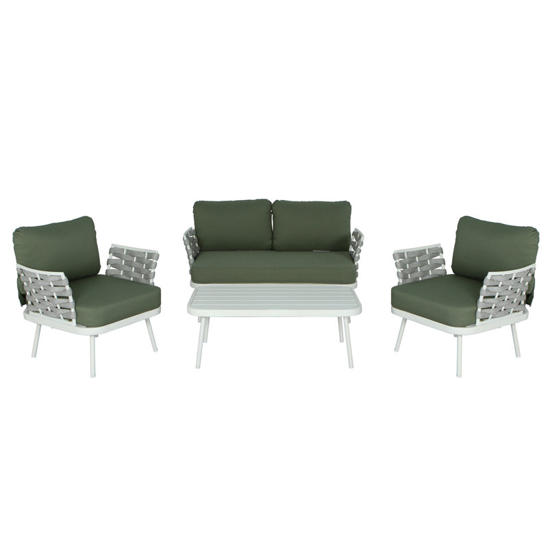 Mariano Steel 4-Pieces Coversation Set, Off-White, Green
