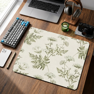 Rubber Mouse Pad, Smooth Microfiber Surface, Non-Slip Base, Rounded Edge Decorative Mouse Mat for Office & Gaming,12×8 Inch ,Green Botanical Line Art