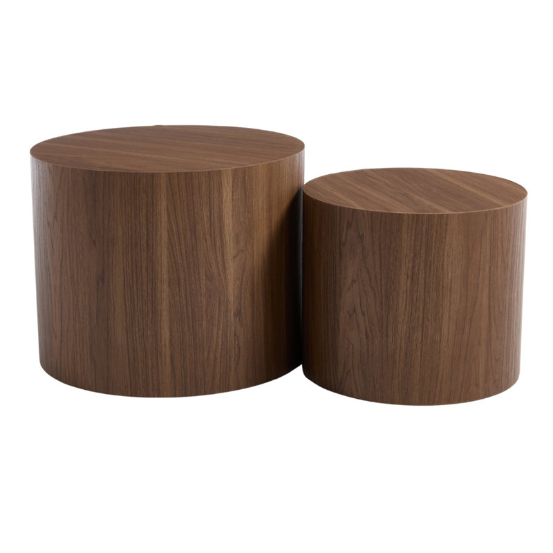 Table basse ronde à tambour gigogne pour salon, chambre à coucher sans assemblage, Bois espresso