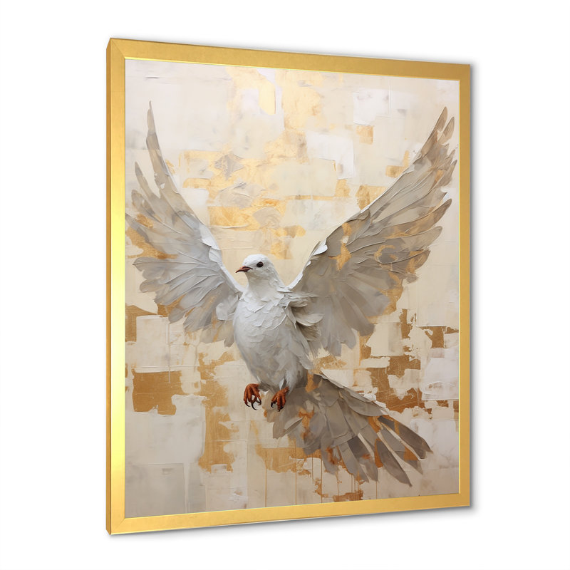 Minimalisme beige et colombe dorée III sur toile, Cadre doré simple, H 44 po x l 34 po x P 1,5 po