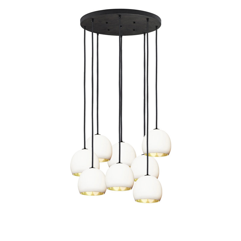 Leaf 8 - Light Chandelier, Black, White/Brass, 100" H x 22" W x 22" D