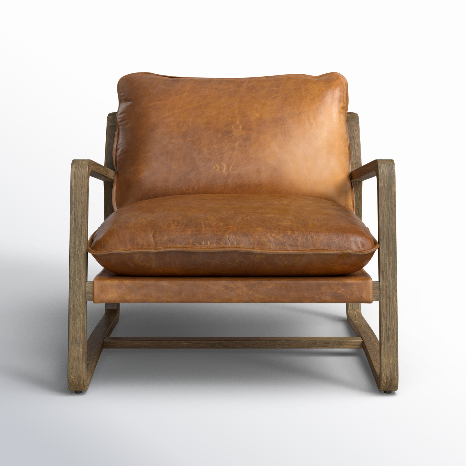 Goldberg Wooden Frame Armchair, Raleigh Chestnut Top Grain Leather, Lamont Natural