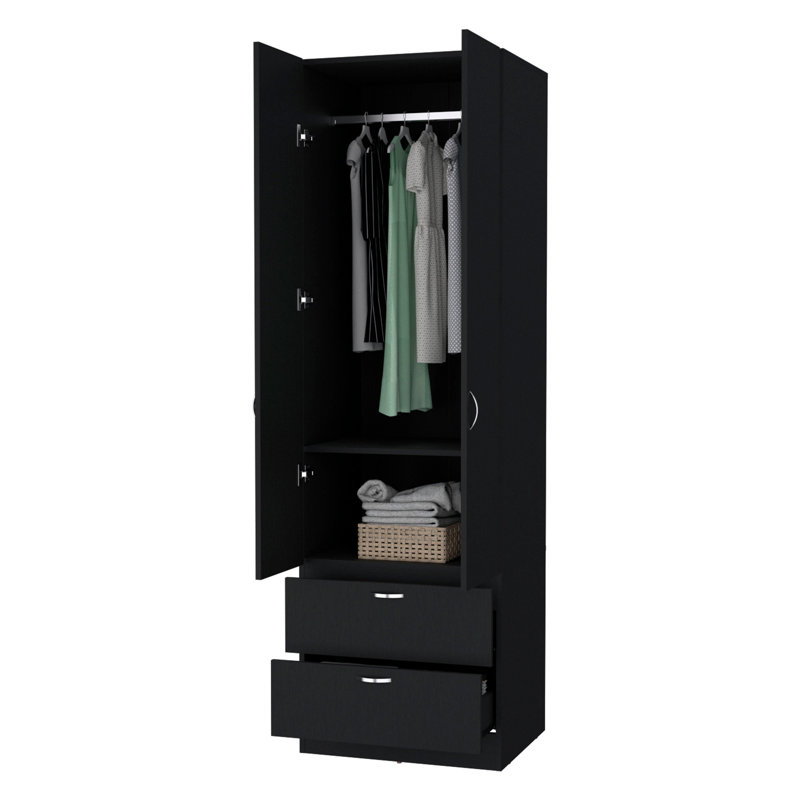 Garde-robe 2 tiroirs 2 portes, Noir