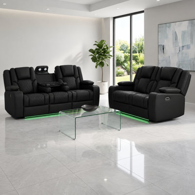 Adorn Black Pu Leather Electric Recliner 3 & 2 Seater Sofa Set  