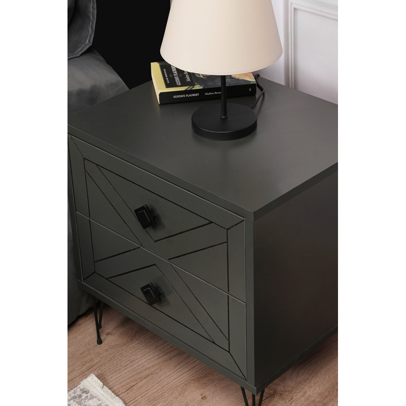Chenoweth 50cm W Manufactured Wood Bedside Table, Anthracite