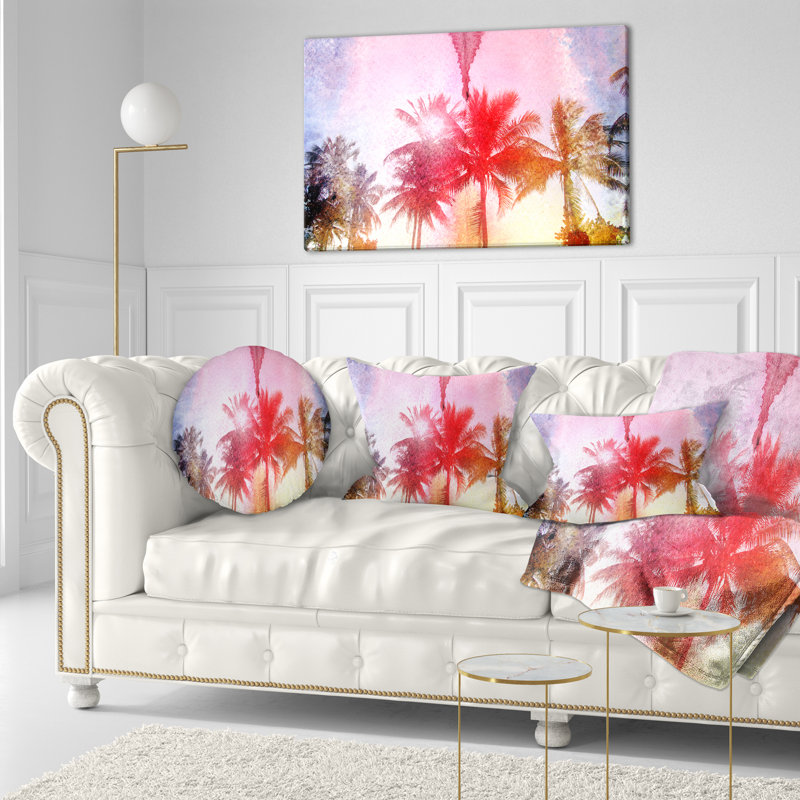 Landscape Retro Palm Trees Long View Lumbar Pillow