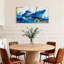Nautique et plage, bateau bleu orageux or sur toile-1728154913
