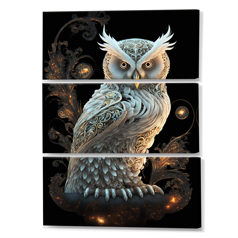 Hibou blanc lumineux 3 pièces, H 36 po x l 28 po x P 1 po