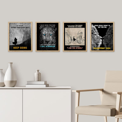 " Lion Leopard Colorful Inspirational Wall Art Set Of 4 Illustration Prints Contemporary " 4 - Pieces