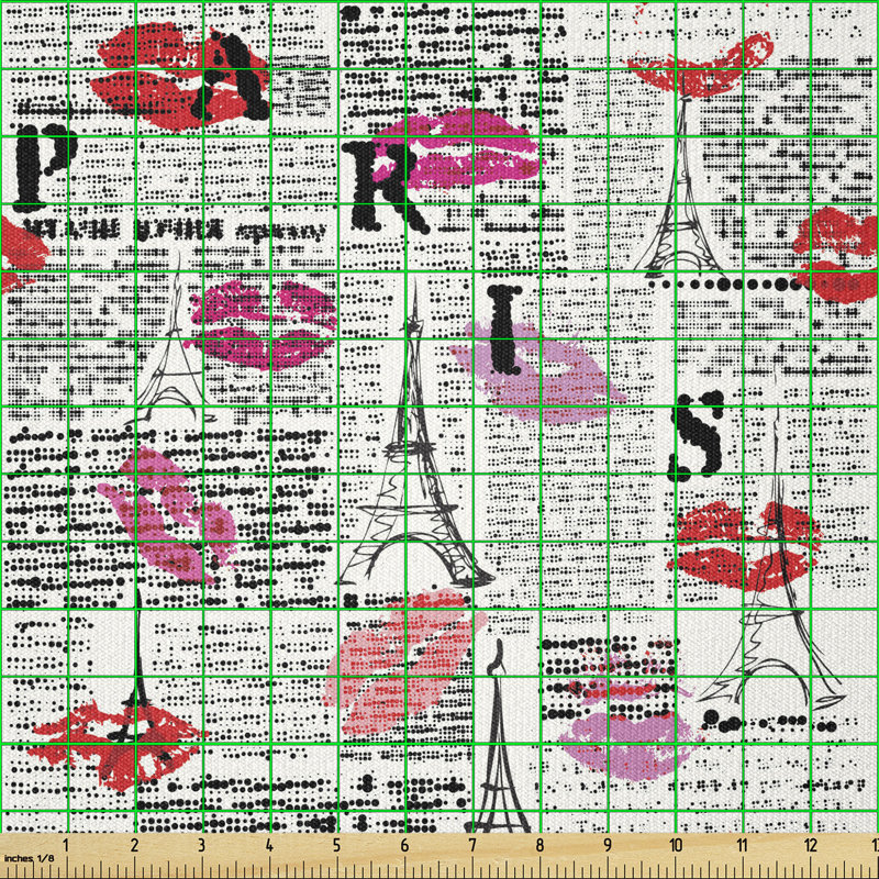Tissu Paris par The Yard, croquis Eifel Tower et rouge à lèvres Kises, l 36 po x L 360 po