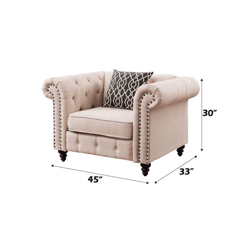 Chaise en lin beige avec coussin contrastant - D25 densité de la mousse salon moderne fauteuil de style classique siège serré élégant