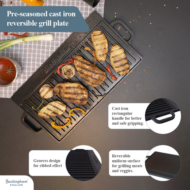Buckingham Pre-seasoned Cast Iron Reversible Grill Plate 51 cm
