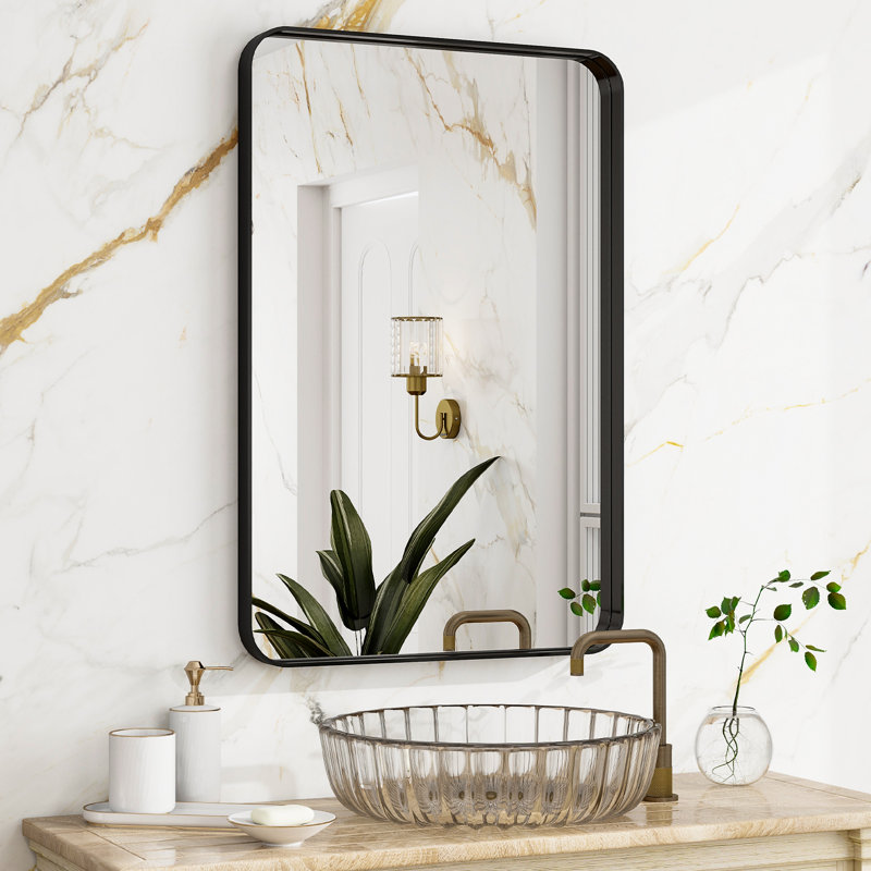 Metal Rectangle Mirror, Black, 48.03" x 29.53"