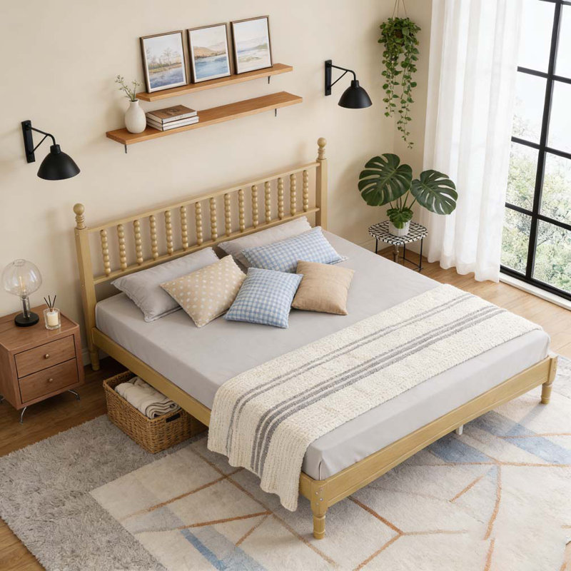 Lit plateforme en bois avec tête de lit en forme de gourde, Très grand lit