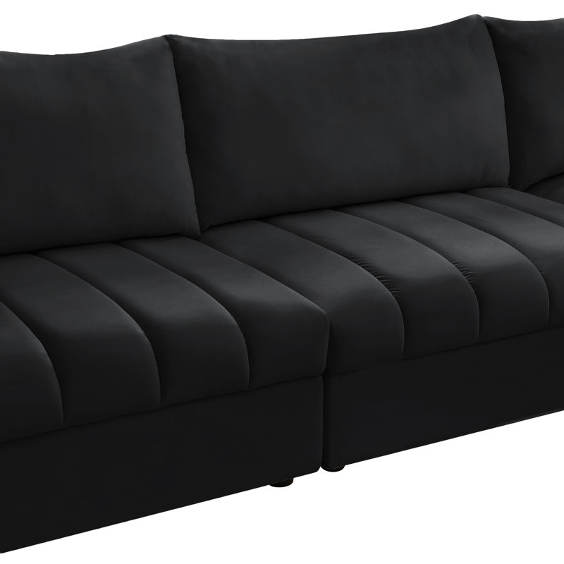 Ensoll Velvet L-Shaped Sectional Reversible, Black Velvet