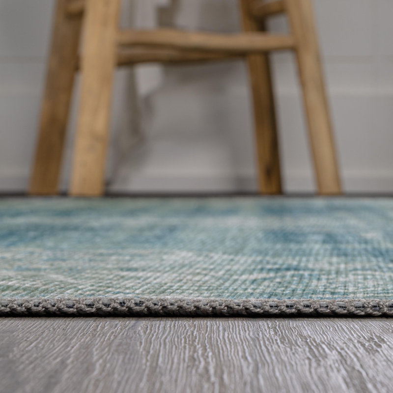 Regis Bohemian Medallion Machine-Washable Teal/Cream Rug, Runner 2' x 8'