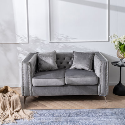 61.8" Velvet Loveseat with Button-Tufted Upholstery and Metal Legs