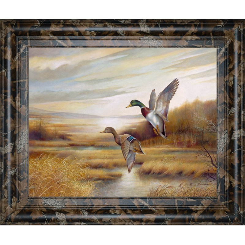 Mallard Flight Wall Art - 22" x 26" - Brown Frame