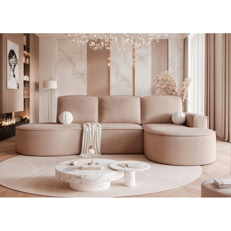 6 Seater Corner Sectional, Right Hand Facing, Blush Pink