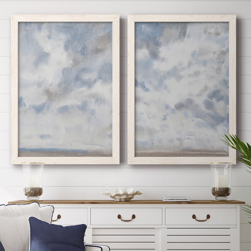 Toile encadrée bleu ciel de qualité supérieure - prête à être suspendue, Blanc, H 27,5 po x l 75 po x P 1,5 po