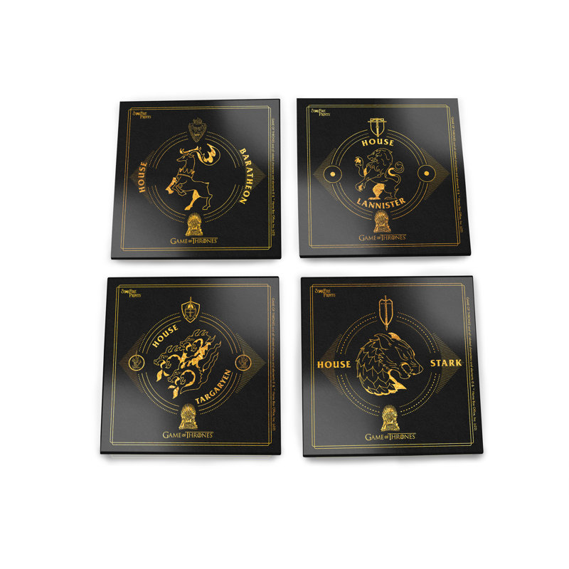 (Symboles) Ensemble de sous-verres en verre Starfire, Game of Thrones / Gold House