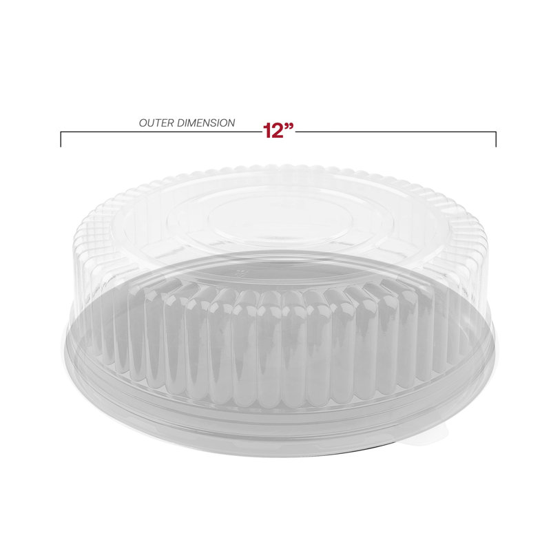 Plateaux ronds en plastique noir de 30 cm avec couvercles - 25 unités, 12" L x 12" W x 1.5" H, Black