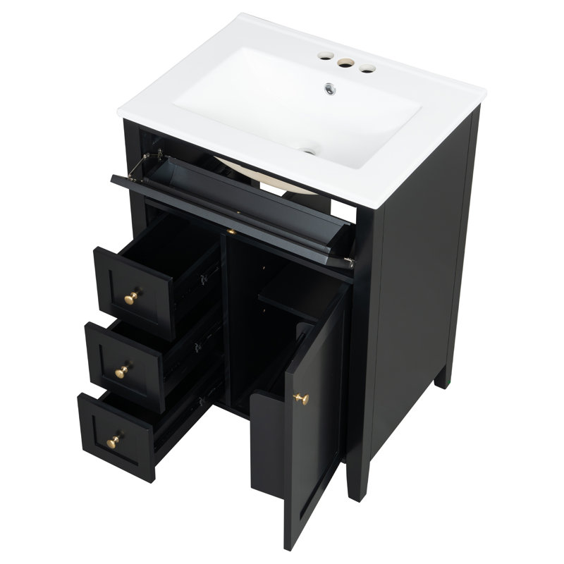 Meuble-lavabo 24 po avec comptoir en céramique, Noir, noir, noir, noir