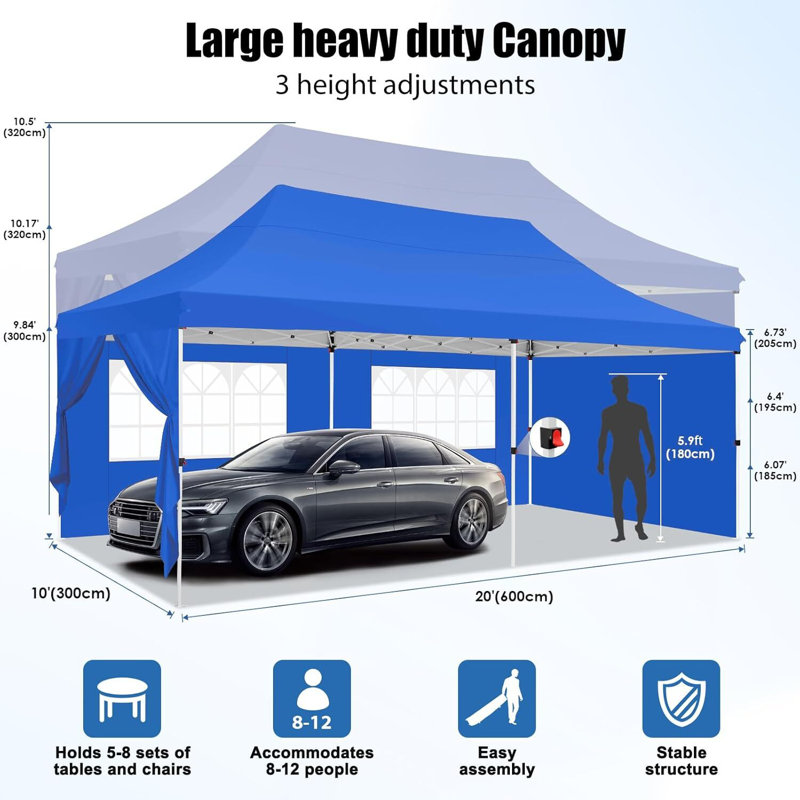 10x20 Pop up Canopy with 6 Removable Sidewalls,Outdoor Waterproof Canopy Tents for Partie Wedding, Blue