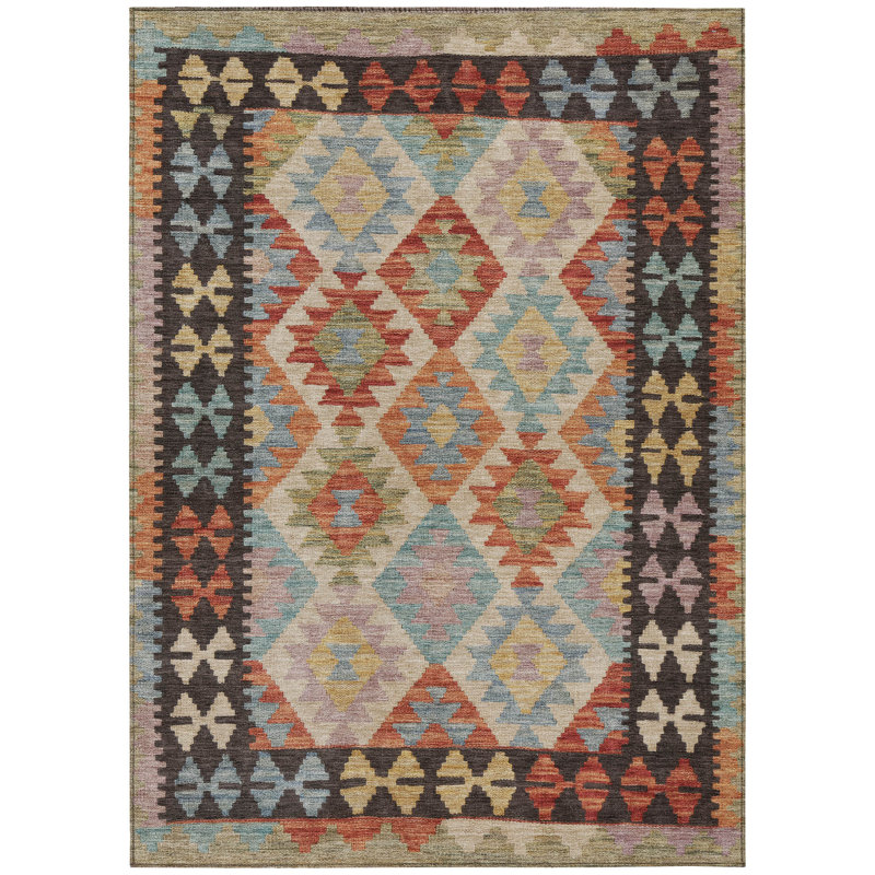 Machine Washable Indoor/Outdoor Xhevrie Paprika Rug, Rectangle 8' x 10'