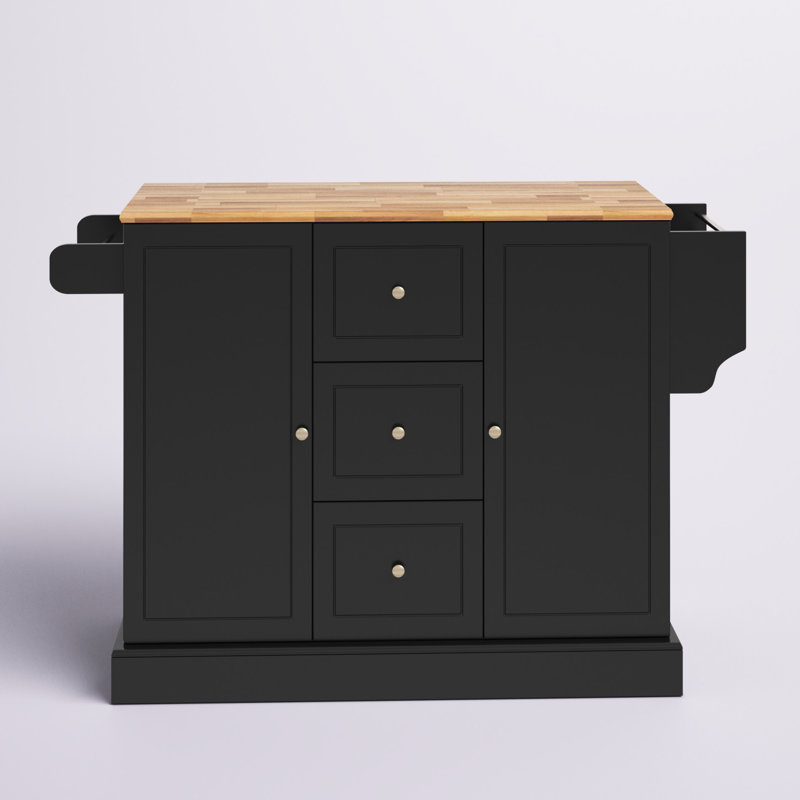 Îlot de cuisine 50 po avec plateau en bois massif Annalou, Noir