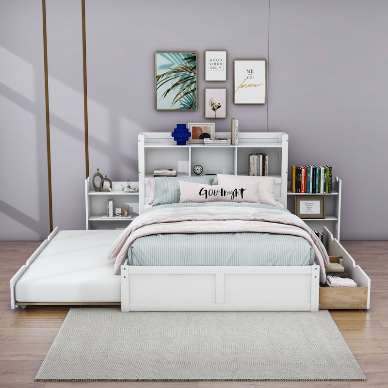 Lit plateforme avec tiroirs Dyonne, Blanc