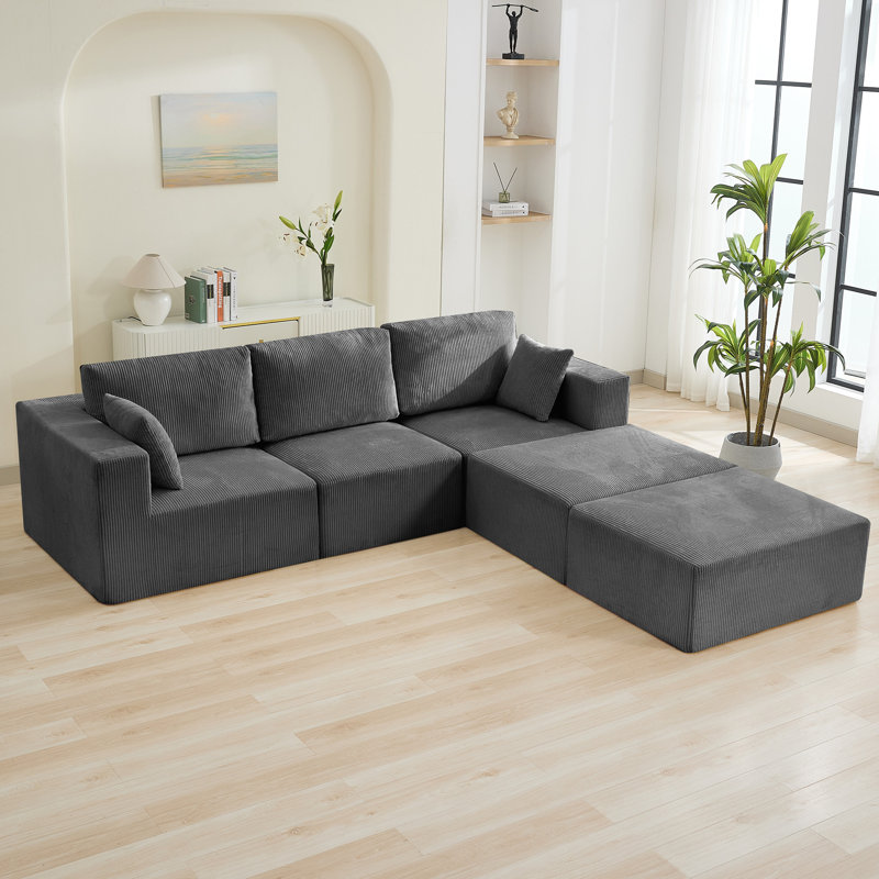 Boneless Oversized Modular Sofa Bed, U-Shaped Sectional with Movable Ottomans, No Assembly Convertible Sleeper Couch, 5