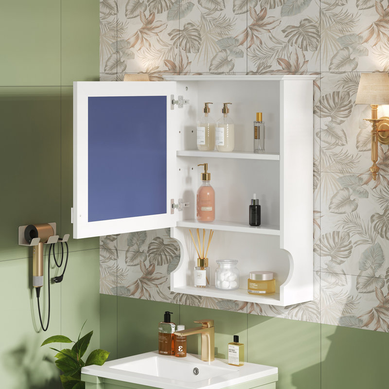Armoire de rangement murale avec miroir, Blanc