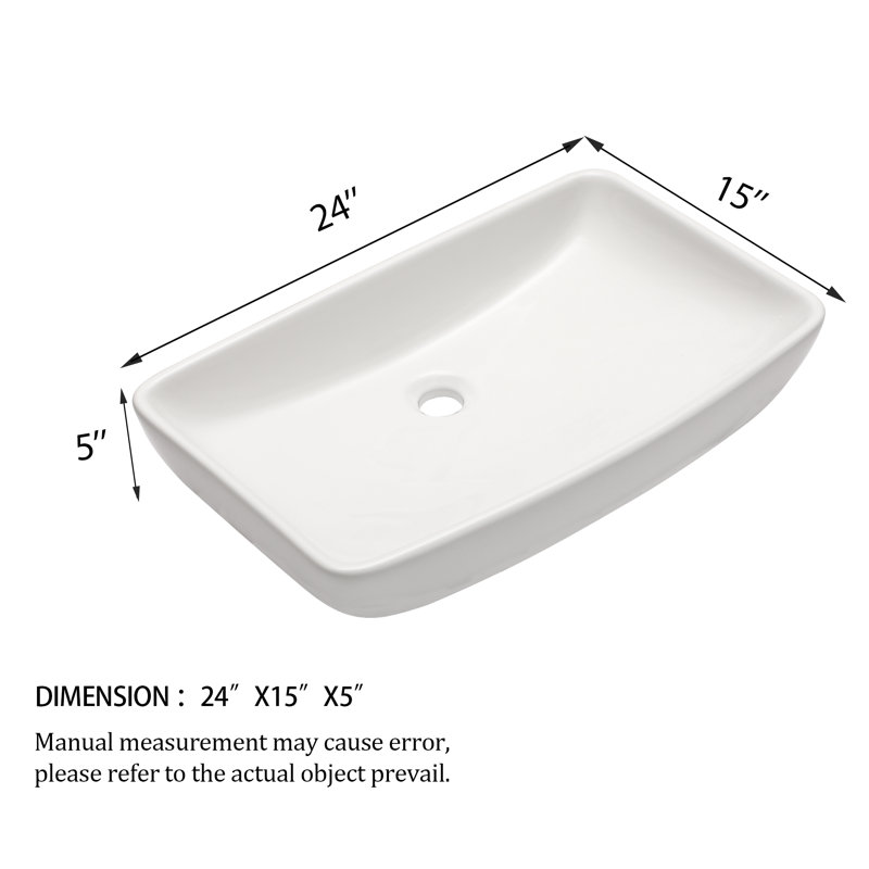 24" x 15" White Ceramic Rectangular Bathroom Vessel Sink