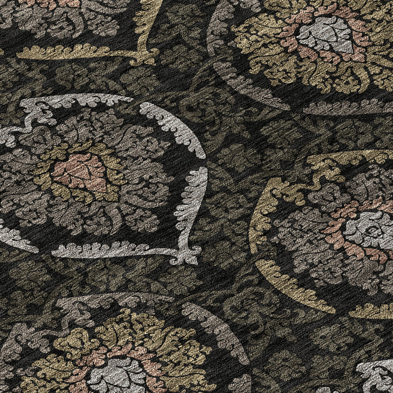 Senad Flatweave Washable Damask Indoor / Outdoor Rug, Round 8'