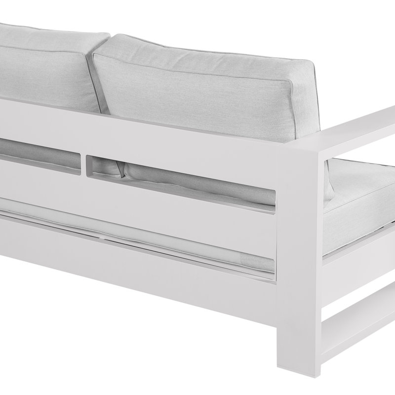 Hoyt 92.52” Outdoor Aluminum 3-Seater Sofa, Snow White/Grayish