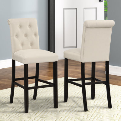 Tan , Of 2, - Leg Finish, 12.5" Package Width, 16.1" Seat Depth Upholstered Button Seats, 23" W X 19" D 45" H Dimensions